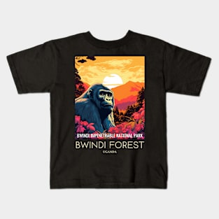 A Pop Art Travel Print of Bwindi Impenetrable National Park - Uganda Kids T-Shirt